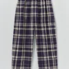 Barrel Leg Check Linen Cotton Pants| Blue/Soya
