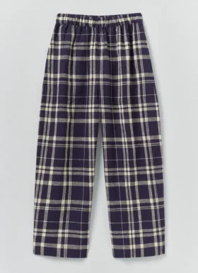 Barrel Leg Check Linen Cotton Pants| Blue/Soya