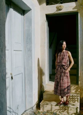 Block Print Patchwork Stripe Wrap Skirt