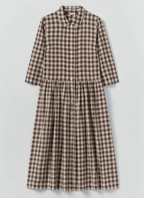 Check Linen Cotton Shirt Dress