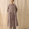 Check Linen Cotton Shirt Dress