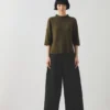 Corinne Wool Cotton Herringbone Wide Leg Pants