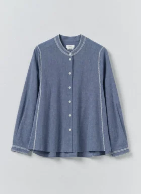 Embroidered Cotton Linen Chambray Shirt
