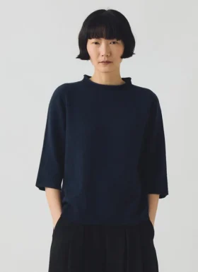 Fine Wool Cashmere Half Sleeve Sweater