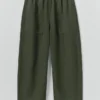 Garment Dyed Linen Barrel Leg Pants