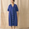 Garment Dyed Linen Button Front Dress