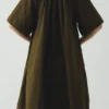 Gathered Cotton Twill Dress