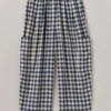 Gingham Linen Cotton Patch Pocket Pants