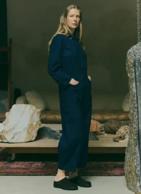 Half Placket Cotton Twill Jumpsuit