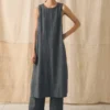 Linen Cotton Twill Apron Shift Dress