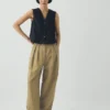 Pleat Front Stripe Cotton Linen Pants
