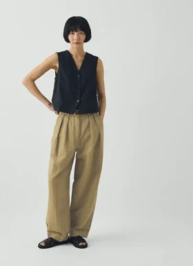pleat front stripe cotton linen pants 2 280x385 - Pleat Front Stripe Cotton Linen Pants