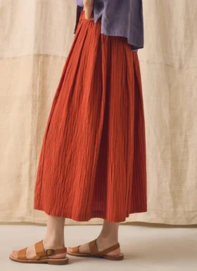 Pleated Cotton Stripe Skirt