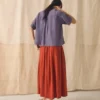 Pleated Cotton Stripe Skirt
