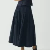 Pleated Raised Stripe Cotton Skirt