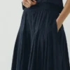 Pleated Raised Stripe Cotton Skirt