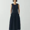 Pleated Raised Stripe Cotton Skirt