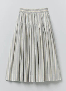 Pleated Stripe Cotton Skirt