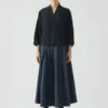 Railroad Stripe Pleated Cotton Skirt