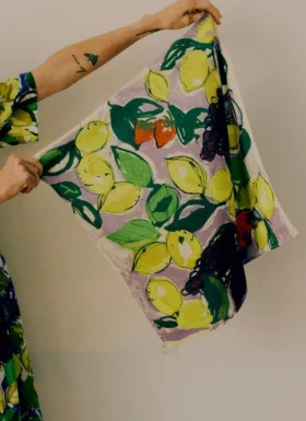 Sketched Fruit Cotton Silk Bandana