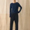 Stripe Wool Cashmere Neat Sweater