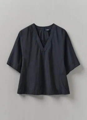 Textured Cotton Poplin V-Neck Top