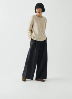 Wide Leg Cotton Linen Twill Pants